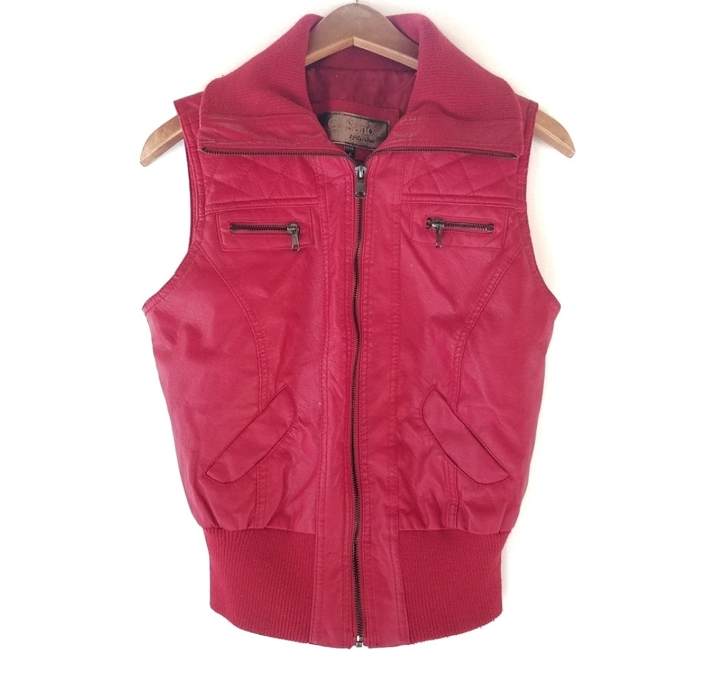 Ci Sono by Cavalini | Faux Leather Red Vegan Leather Vest MEDIUM